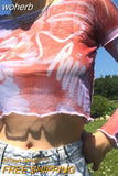 Graphic Print Green Mesh Sheer T-shirt Long Flare Sleeve Slim Crop Tops Sexy See Trough Women Tops Y2K Vintage Grunge-Outfit