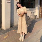 Dress Women Korean Style Floral Shirring Casual Summer Holiday Sweet Preppy New Elegant Simple Female Breathable Ins-Outfit