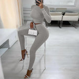 Woherb Satin Turtle Neck Crop Top High Waist Slim Leggings 2 Pcs Matching Sets 2023 Fall Women Fashion Streetwear Tracksuit 1127-1-Outfit
