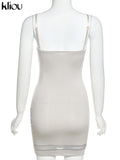 Kliou Patchwork Mesh Mini Dress Women Body-Shaping Strapless Solid Camisole Attirewear Sexy Cleavage Sleeveless Club Female