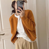 Woherb Waxy Gray Round Neck Sweater Knit Cardigan Coat Women's New Autumn And Winter With A Short Zipper Small Jacket-Outfit