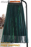Spring Midi Shine Gradient Color Mesh Skirt Women Party High Waist Pleated Long Tulle Skirt QT1864-Outfit
