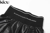 Kliou Biker Shorts Two Piece Set Women Hipster Patchwork Letter Print Sleeveless Sheath Top+Minimalist All-Match Slim