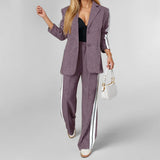 2025 Women's Suit-Summer New Casual Solid Color Sliced Long Sleeve Suit Fashion Set