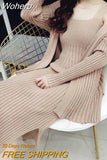 Women Knitted Cardigan And Dress Suits Mid-Calf Length Long Sleeve Strap Dress 2 Piece Female Knitted Sweater Set QT128-Outfit