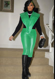 Spring Fashion PU Leather Vest Coat And Pant 2 Piece