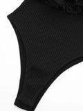 Women Fashion With Organza Ruffle Rib Knit Bodysuits Vintage Straight Neck Exposed Shoulders Female Playsuits Mujer-Outfit