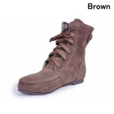 Suede Leather Ankle Boots Casual Lace Up Winter Boots Comfortable Soft Rubber Solid Black Flat Shoes Plus Size Female