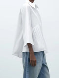2023 Women Summer Shirts Blouses Tops Fashion Solid Pleated Loose Asymmetric Female Elegant Street Top Clothing-Outfit
