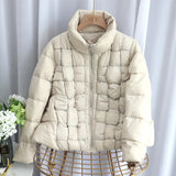 Winter Puufer Fluffy Down Coat Women Stand Color THick Warm Female 90% White Duck Down Jacket Short Feather