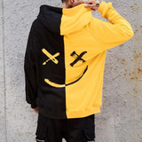 Happy Smiling Face Hoodies Fashion Patchwork Oversized Sweatshirts Hooded Pullovers Unisex Couple Hoodie Hip Hop