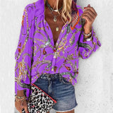2021 New Fashion Daisy Floral Print Shirts Women V Neck Long Sleeve Button Tops Casual Loose Plus Size