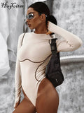 Long Sleeve Striped Line Patchwork Bodycon Sexy Playsuit 2021 Autumn Winter Women Streetwear Outfits Female