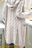 Women Sweater Mid-Length Women'S Overcoat Cardigan Solid Color Hooded Twisted Knitted Open Loose Sweaters-Outfit