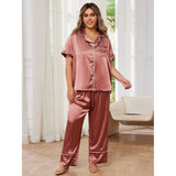 Woherb Women's Plus-Size Pajamas Spring And Summer High Sense Ice Silk Short Sleeve Trousers Home Suit-Outfit
