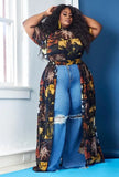 Plus Size Print Puffed Short Sleeve Mesh Long