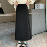Vintage Pleated High Waist Skirt Women Autumn College Style Suit A-Line Skirt Woman Back Zipper Mid Length Skirts Female-Outfit