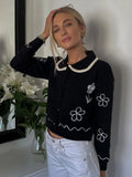 Embroidery Y2K Grunge Cute Cardigans Kawaii Autumn Retro Sweaters Single-breasted Knitted Crop Outfits 90s