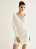 New Women's Fashion Temperament Cross V-Neck Bat Pack Hip Knitted