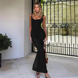 Women's New Fashion Temperament Repair Stitching Sexy Net Bare Back Slings Long