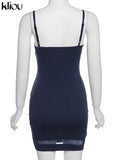 Kliou Patchwork Mesh Mini Dress Women Body-Shaping Strapless Solid Camisole Attirewear Sexy Cleavage Sleeveless Club Female