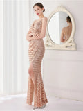 Formal Sequins Strap Slit Mermaid Evening
