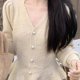 Woherb Autumn And Winter New Women's Fashion Casual Long-Sleeved Sweater Coat Korean Version Fishtail Knit Cardigan Jacket Tide-Outfit