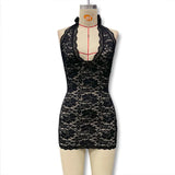 Summer New Women's Fashion Sexy Hanging Neck Lace Open-Up Slim Dress Dress