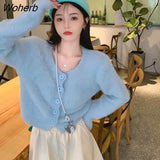 Tender Soft Sweater Cropped Cardigan Women Spring Knitted Korean Style All-match Girlish Aesthetics Loose Vacation Stylish-Outfit