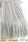 Asymmetrical Midi Chiffon Pleated Skirt Elegant Vintage Elastic High Waist A-line Tulle Skirt QT1909-Outfit