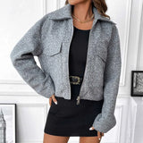 Jacket for Women, Patch Pockets with Flaps, Long Sleeve, Front Zipper, Female Outerwear, Chic Tops, Fashion-Outfit