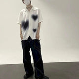 Japanese gradient heart Harajuku women blouse short-sleeved shirt cardigan pajamas collar goth Korean summer streetwear