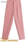 Summer Casual Solid Ankle-Length Pants 2023 High waist Fashion Female Elegant Straight Pants Trousers Clothing LY9385-Outfit
