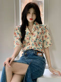 Hong Kong Retro Flower Blouse Women's 2023 Summer Chiffon Blouse for Women Korean Style Women Clothing Vintage Shirt-Outfit