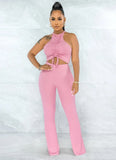 Halter Strings Crop Top and Pants Two Piece