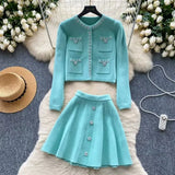 Luxury Famous Lady To Reduce The Age To Wear A Small Fragrant Suit Women's Knitted Cardigan Short Dress Two-Piece