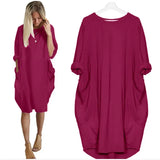 Dress Pocket Loose Dress Ladies O Neck Solid Casual Dress Women Party Dresses Women Dresses Summer 2021 Plus Size