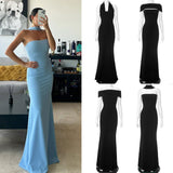 Crepe Mermaid Long Evening Dresses Simple Sleeveless Saudi Arabric Prom Dresses Dubai Formal Party Gowns For Women-Outfit