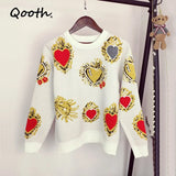 Embroidery Knit Sweater Women Pullover Love Knitted Sweaters Spring Vintage Long-sleeved Casual Jumpers Knitwear QH2215-Outfit
