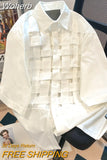 Summer Cross Knit Blouse Women Checker Weave Short Sleeve Lady's Solid Oversize Shirts Unisex Elegant Streetwear Tops-Outfit