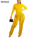 Elegant Women's Set Long Sleeve T-shirt and Tassel Pants Suit Autumn Winter Active Tracksuit Two 2 Piece Set Outfits-Outfit
