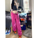 and American retro hipster pocket print hit color mid-waist loose jeans y2k washed distressed loose tooling jeans