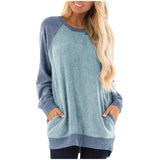 / Winter 2023 Round Collar Color Pocket Hoodie Sweatshirt Long-Sleeved Casual T-Shirt Women-Outfit