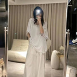 Shoulder V-Neck Cotton Short-Sleeved T-Shirt Women's Summer Korean Version Of The Big Version Of The Loose Half-Sleeved Top Simple Casual