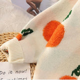 Orange Print Women O Neck Sweater 2023 Autumn Winter Warm Pullovers Top Soft Female Jumper Knitwear Outfits Pull-Outfit