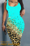 Figure Print Sleeveless U-Neck Bodycon Dress Women Spring Summer High Waist Slim Sheath Mini Dress-Outfit