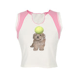 Y2k Aesthetics Tank Tops Japanese Harajuku Kawaii Tops Cute Girls Pink Patchwork Dog Print Tanktop 00s Fashion