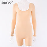 Black Long Sleeve Slim Playsuit Women Spring O-Neck Backless Sexy Rompers Womens Jumpsuit Femme Casual Body Tops