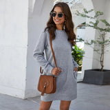 Autumn Winter O Neck Long Sleeve Women's Sweatshirt Dress 2021 New Fashion Solid Loose Pocket Ladies Mini Dress