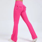 Woherb Peach Lift Hip Yoga Bell Pants Fitness Exercise Wide Leg Micro Pants High Waist Quick Dry-Outfit